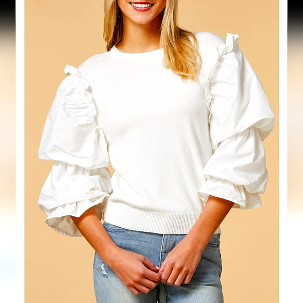 Versona White Ruffle Sleeve Sweater